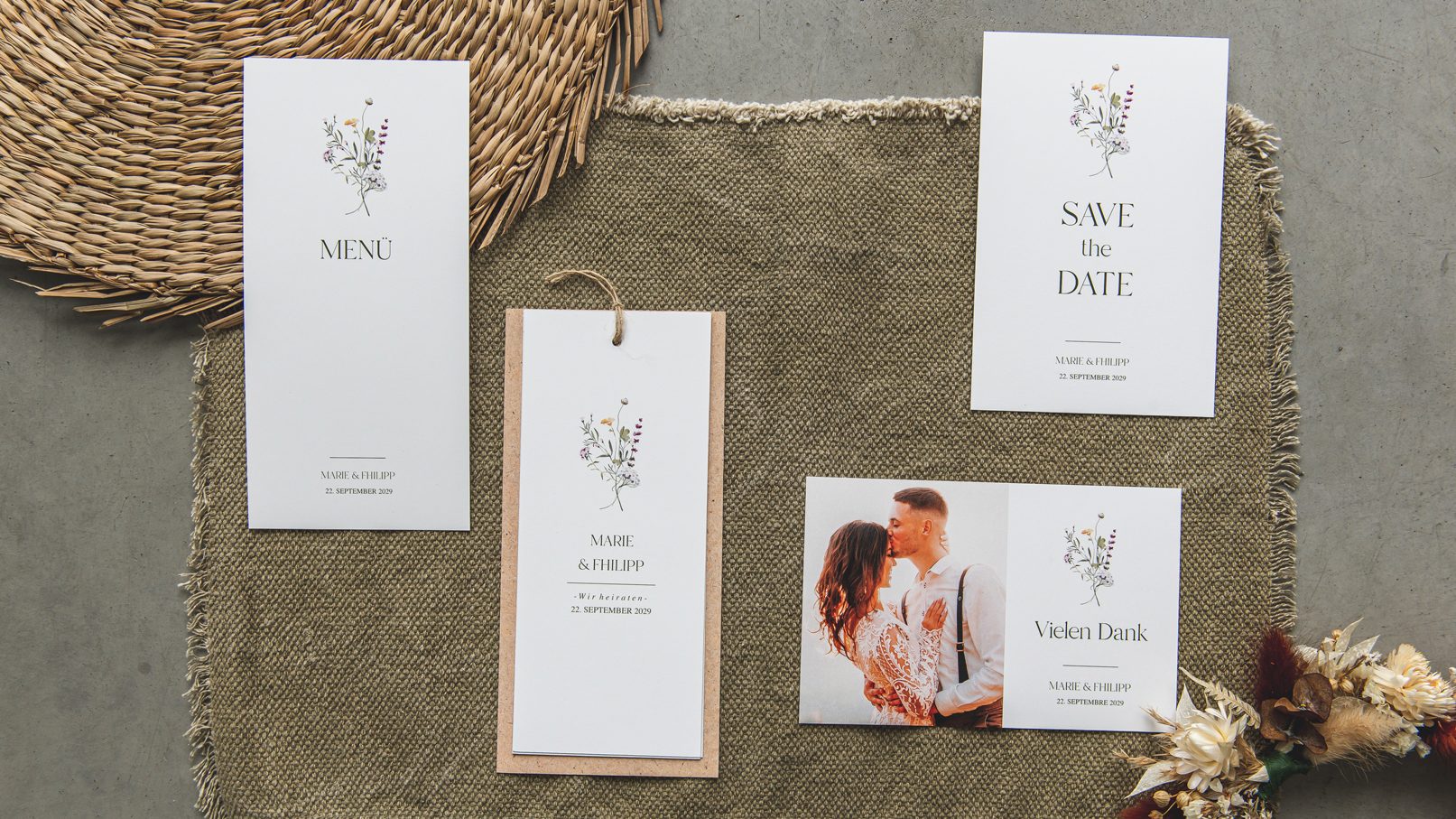 Hochzeitseinladung mit Juteschnur